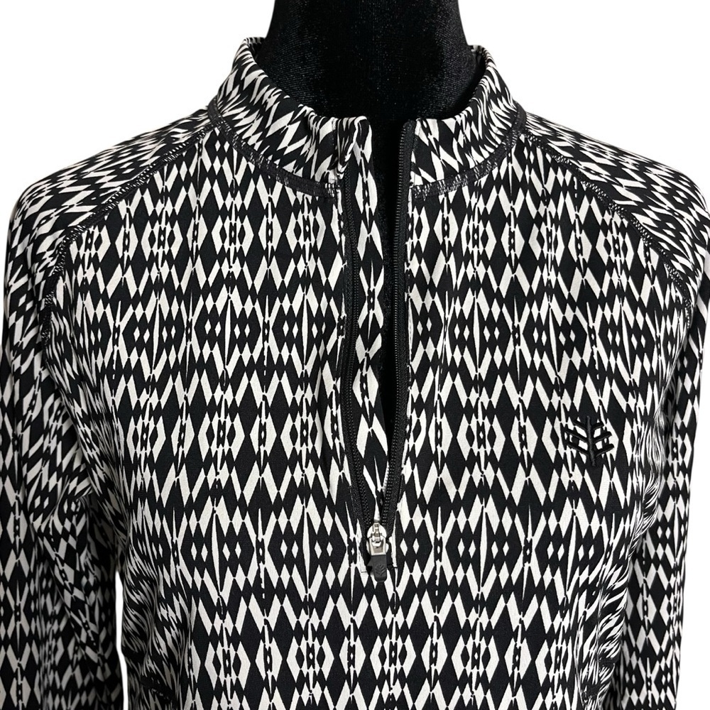 Coolibar Island Quarter Zip Swim Shirt Dress UPF 50+ – Black/White Ikat – Size S - Picture 2 of 11